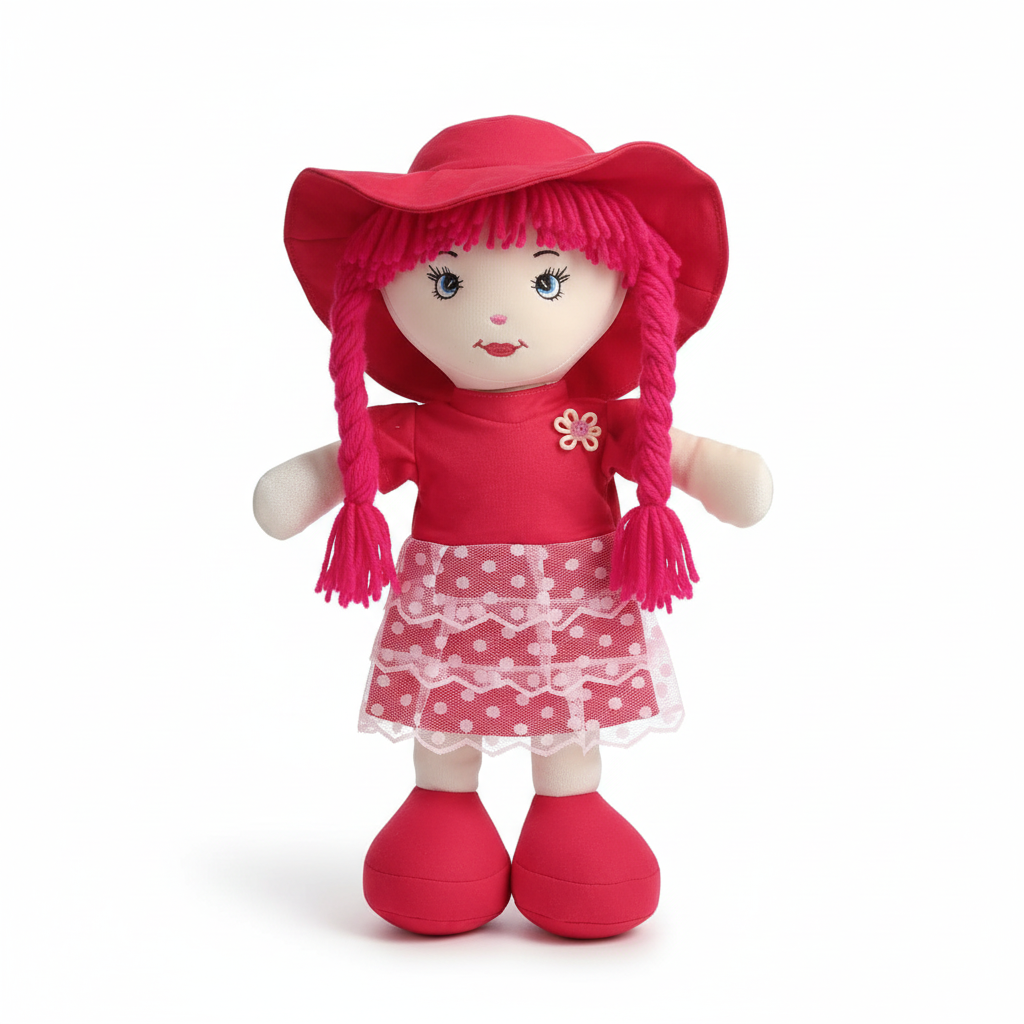 Poupée douce “Camélia” en tissu rouge