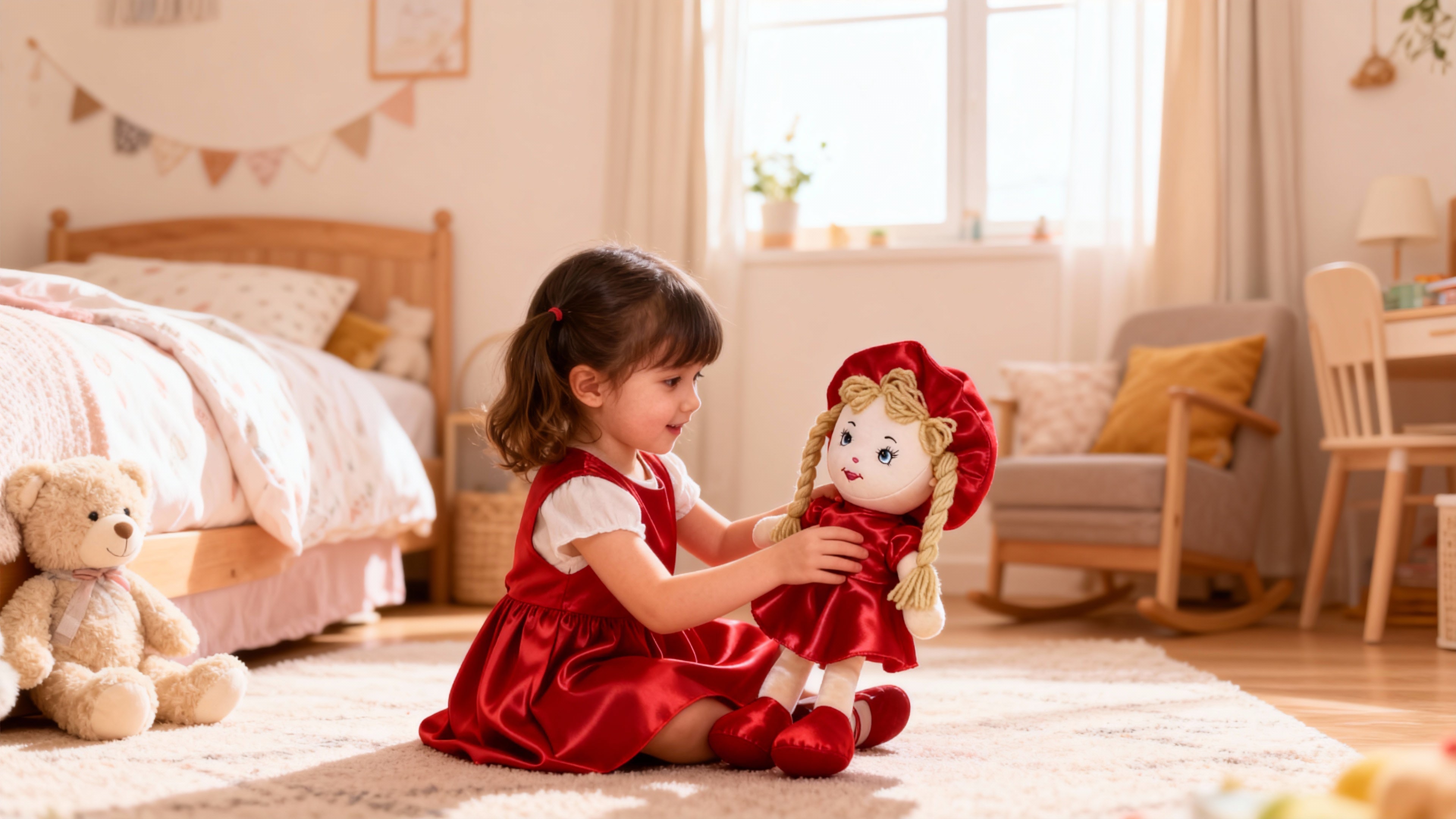 Poupée douce “Élisa” en tissu rouge