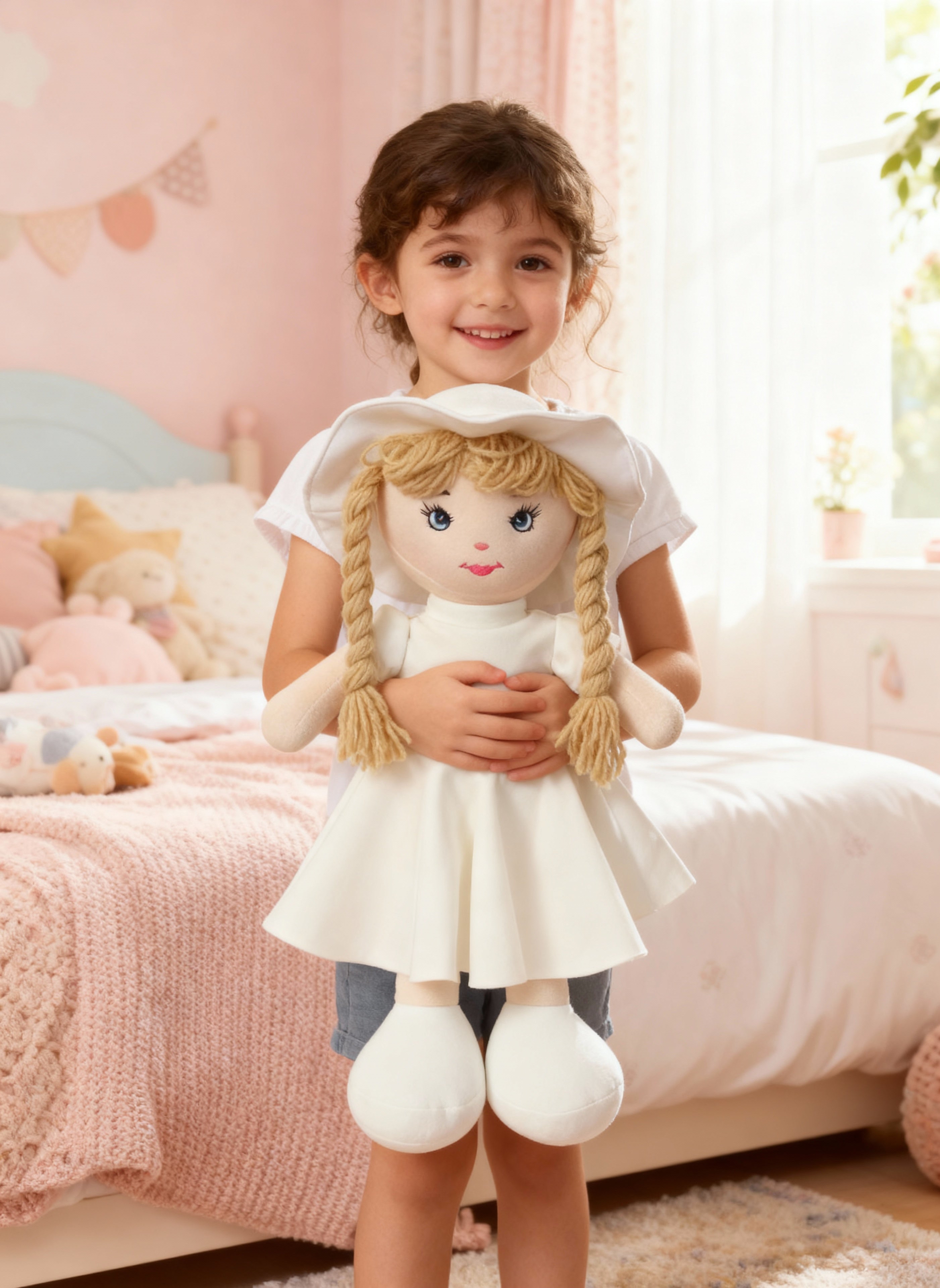 Poupée douce “Angélique” en tissu blanc