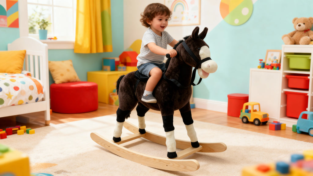 Cheval à bascule “Teddy” – Compagnon de jeu en peluche douce