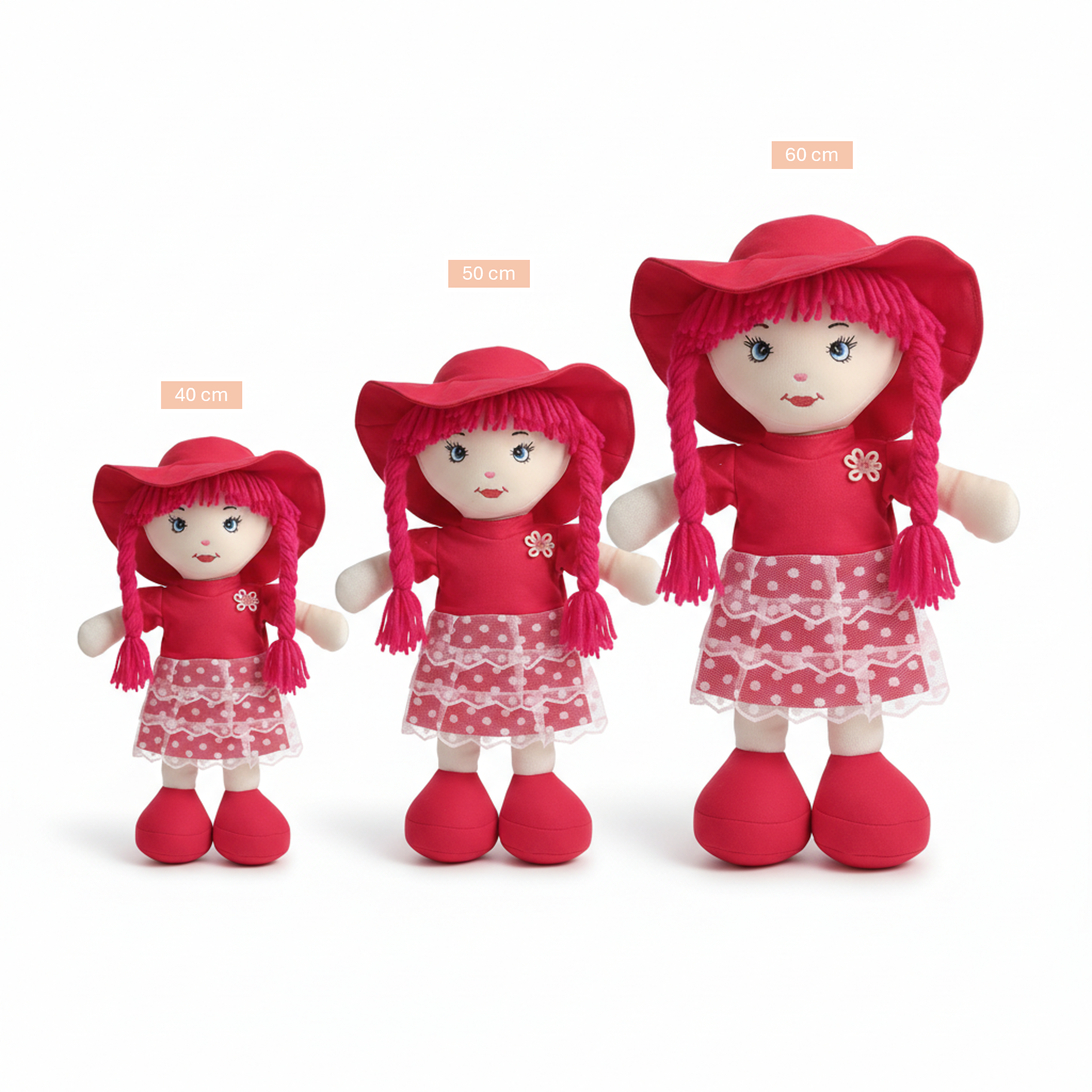 Poupée douce “Camélia” en tissu rouge