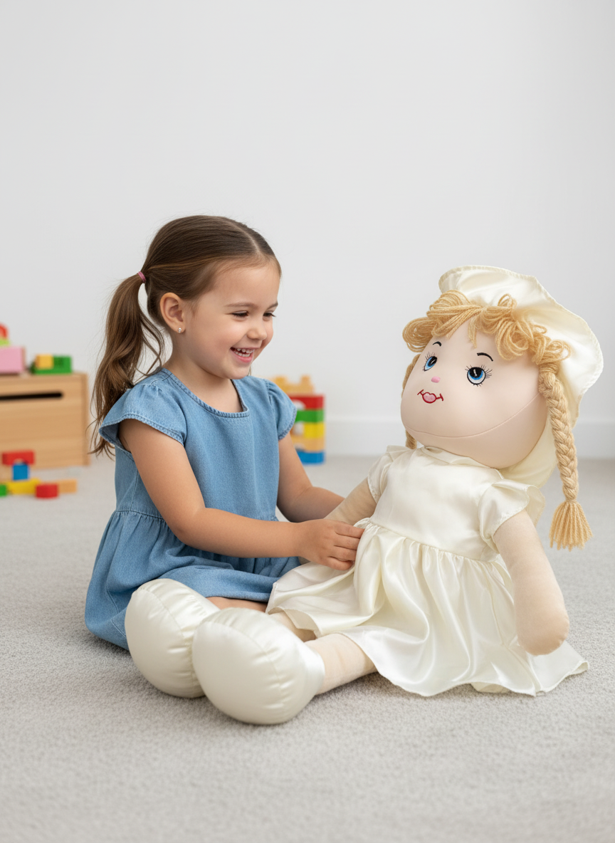 Poupée douce “Angélique” en tissu blanc