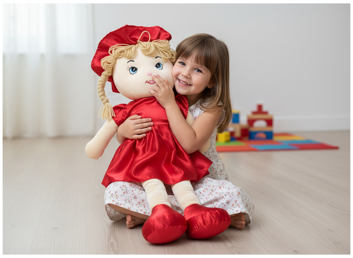 Poupée douce “Élisa” en tissu rouge