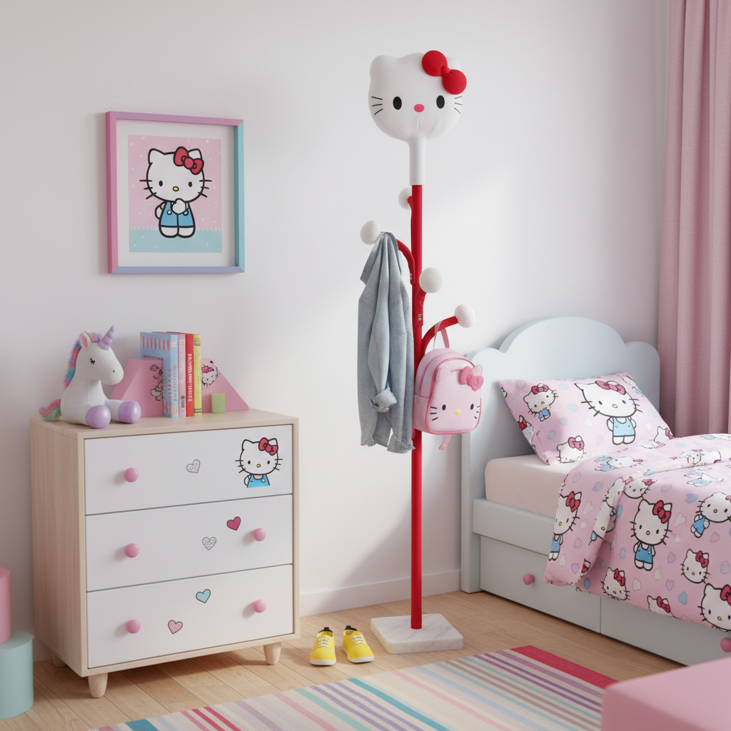 Porte-manteau enfant “Hello Kitty” – rose & blanc