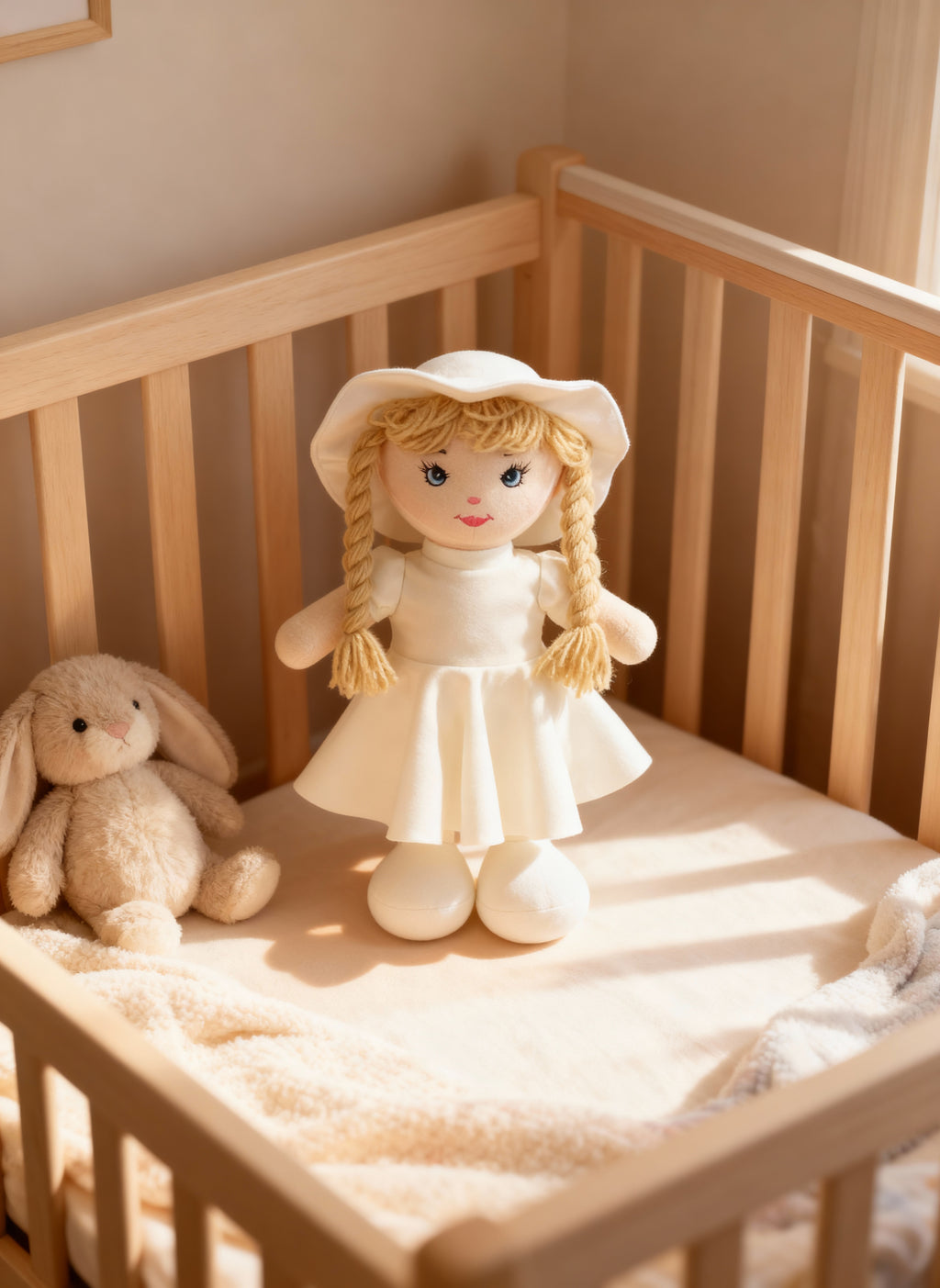 Poupée douce “Angélique” en tissu blanc