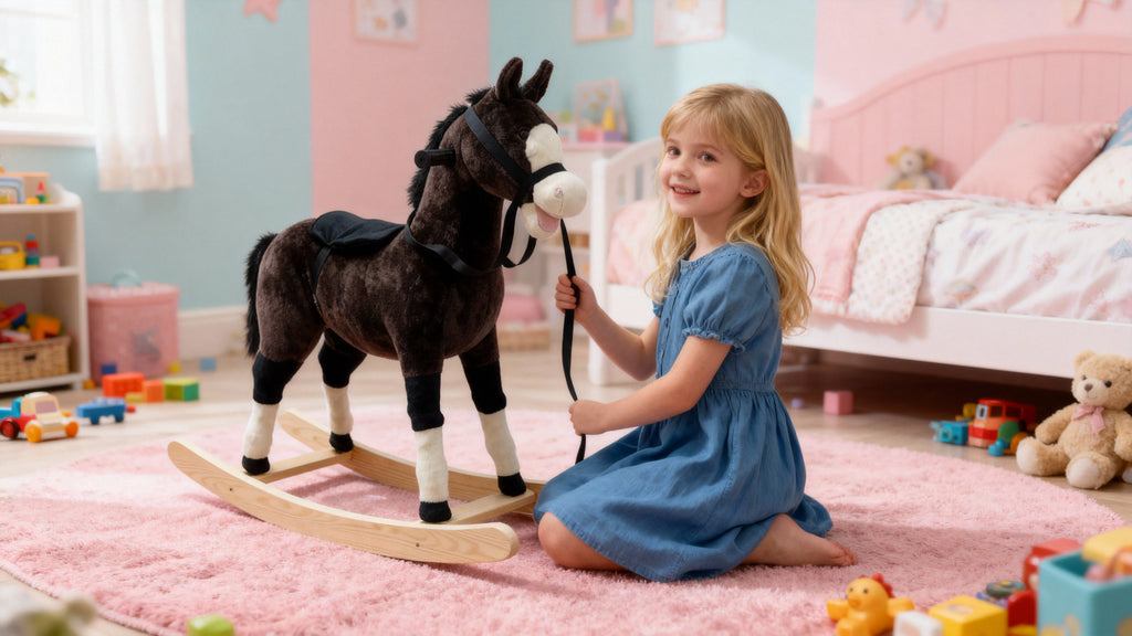 Cheval à bascule “Teddy” – Compagnon de jeu en peluche douce