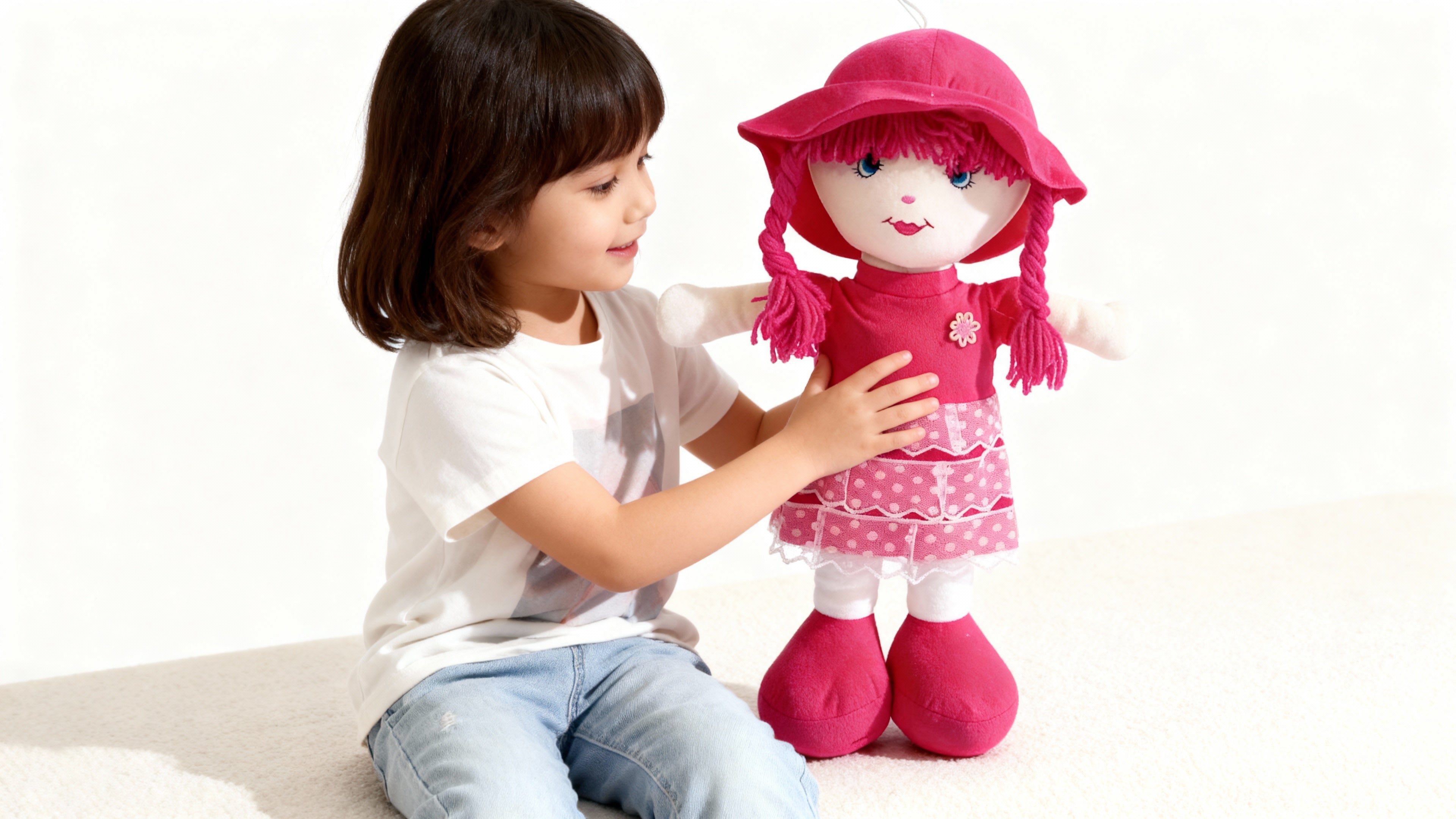 Poupée douce “Camélia” en tissu rouge